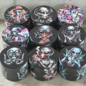 2.5" 4 layer metal grinder full printing alien